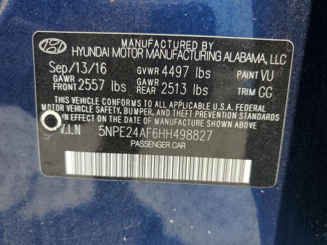 5NPE24AF6HH498827 - 2017 HYUNDAI SONATA SE BLUE photo 12