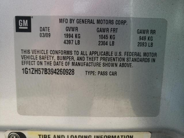 1G1ZH57B394260928 - 2009 CHEVROLET MALIBU 1LT SILVER photo 12