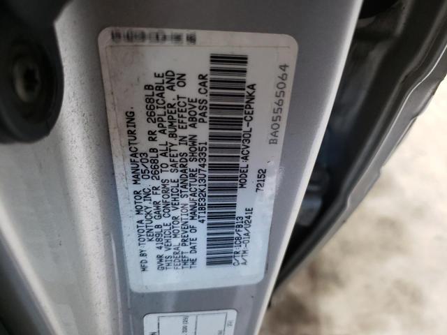 4T1BE32K13U743351 - 2003 TOYOTA CAMRY LE SILVER photo 12