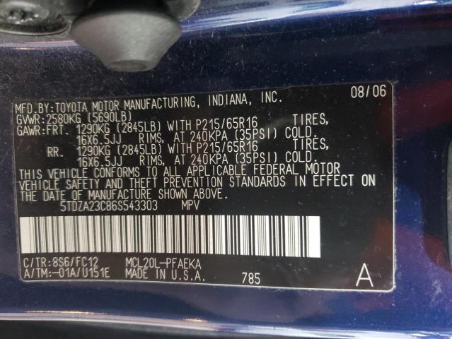 5TDZA23C86S543303 - 2006 TOYOTA SIENNA CE BLUE photo 13