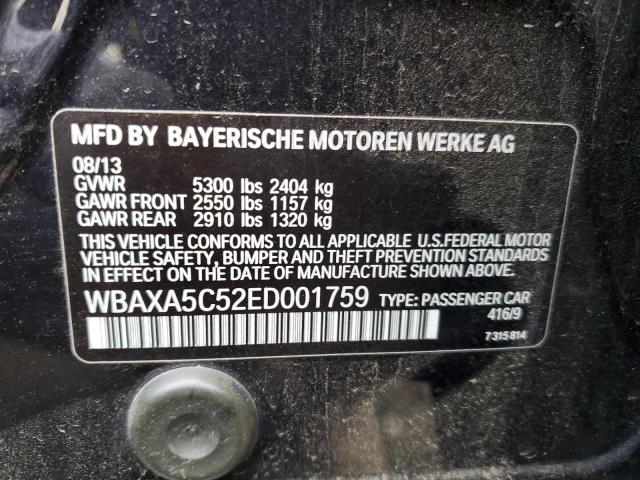 WBAXA5C52ED001759 - 2014 BMW 535 D BLACK photo 12