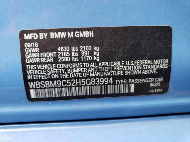 WBS8M9C52H5G83994 - 2017 BMW M3 BLUE photo 12