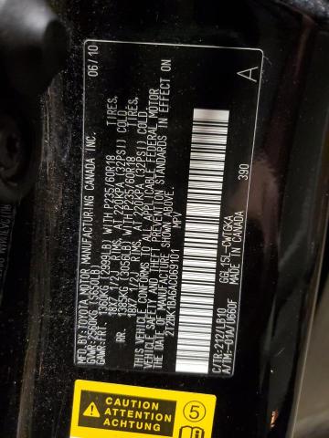 2T2BK1BA6AC069101 - 2010 LEXUS RX 350 BLACK photo 12