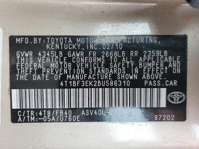 4T1BF3EK2BU586310 - 2011 TOYOTA CAMRY BASE GOLD photo 12