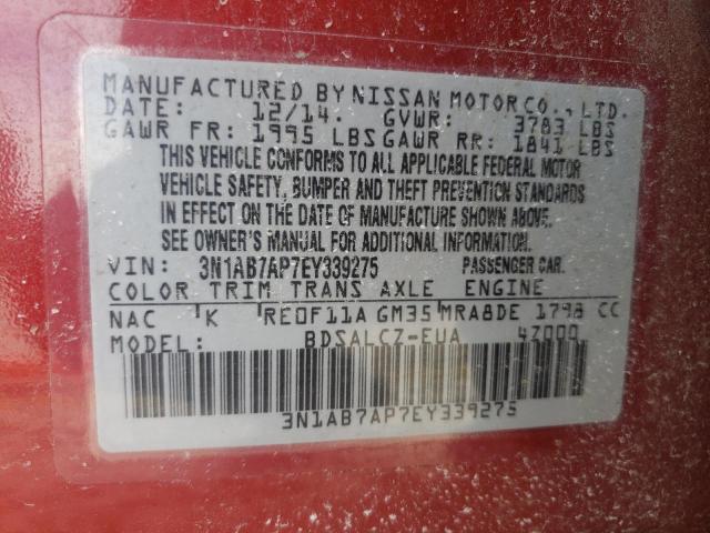 3N1AB7AP7EY339275 - 2014 NISSAN SENTRA S RED photo 12