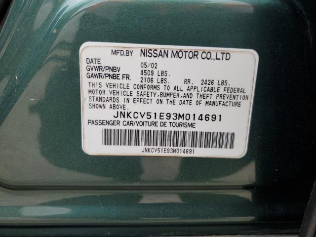 JNKCV51E93M014691 - 2003 INFINITI G35 GREEN photo 12