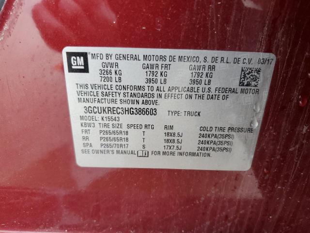 3GCUKREC3HG386603 - 2017 CHEVROLET SILVERADO K1500 LT RED photo 12