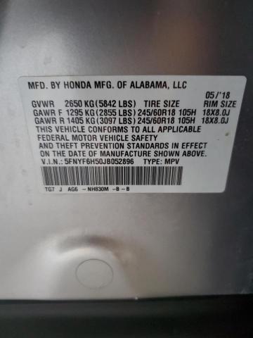 5FNYF6H50JB052896 - 2018 HONDA PILOT EXL Күміс фото 13