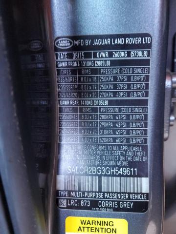 SALCR2BG3GH549611 - 2016 LAND ROVER DISCOVERY HSE GRAY photo 12