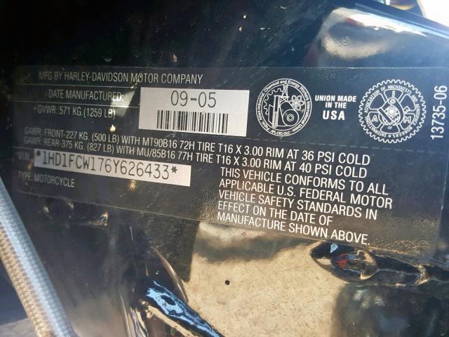 1HD1FCW176Y626433 - 2006 HARLEY-DAVIDSON FLHTCUI  photo 10