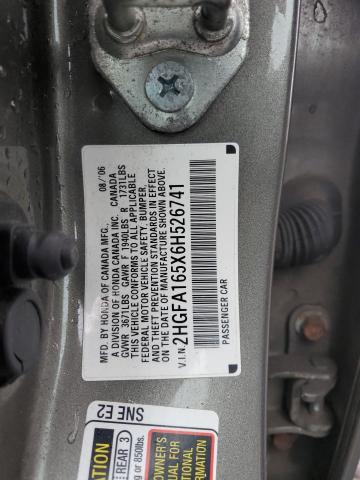 2HGFA165X6H526741 - 2006 HONDA CIVIC LX GRAY photo 12