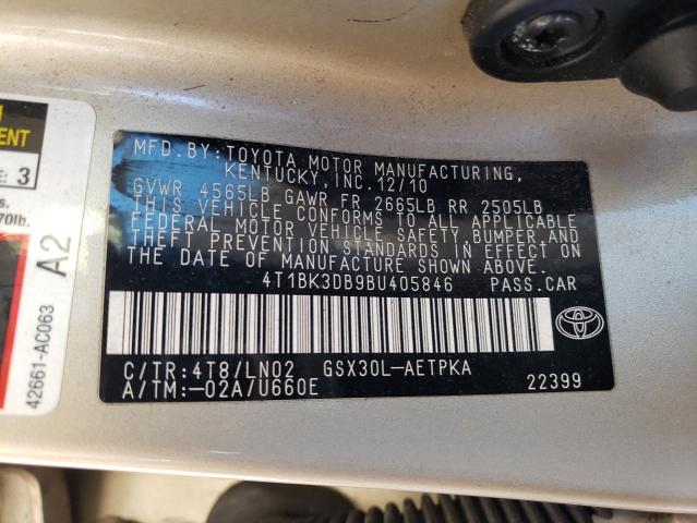 4T1BK3DB9BU405846 - 2011 TOYOTA AVALON BASE GOLD photo 13