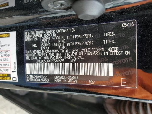 JTEBU5JRXG5346685 - 2016 TOYOTA 4RUNNER SR5/SR5 PREMIUM 黑色 照片 12