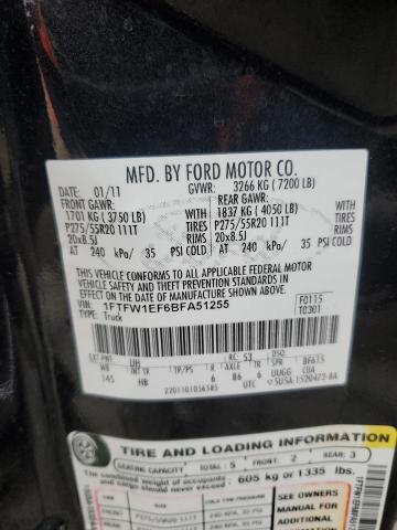 1FTFW1EF6BFA51255 - 2011 FORD F150 SUPERCREW BLACK photo 13