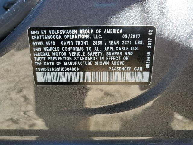 1VWDT7A33HC064986 - 2017 VOLKSWAGEN PASSAT R-LINE ნაცრისფერი ფოტო 12