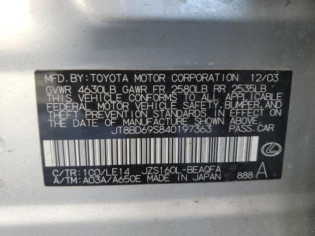 JT8BD69S840197363 - 2004 LEXUS GS 300 SILVER photo 13