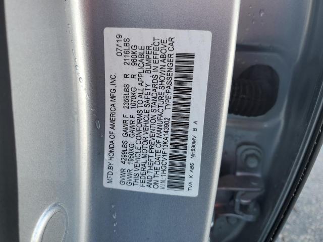 1HGCV1F13KA143902 - 2019 HONDA ACCORD LX SILVER photo 13