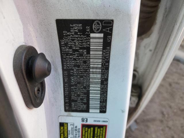 2T1BU4EE0AC506086 - 2010 TOYOTA COROLLA BASE WHITE photo 12