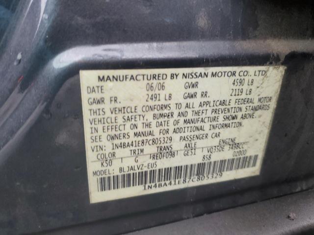 1N4BA41E87C805329 - 2007 NISSAN MAXIMA SE GRAY photo 12