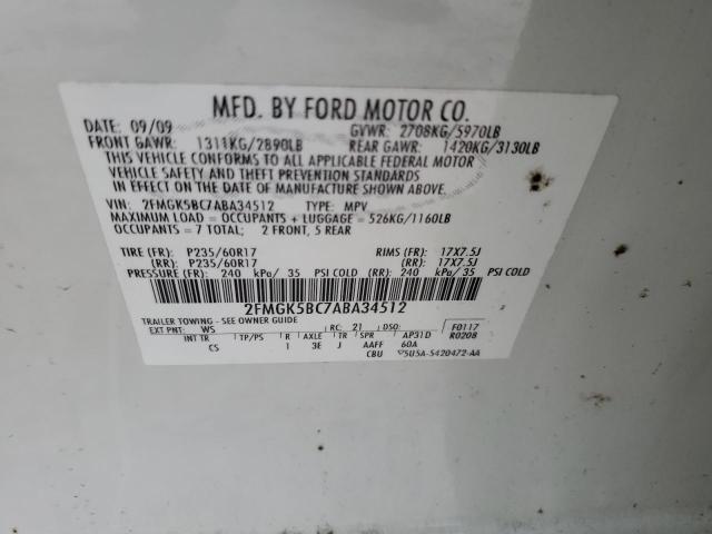 2FMGK5BC7ABA34512 - 2010 FORD FLEX SE WHITE photo 13