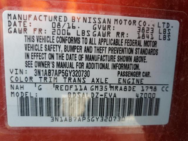 3N1AB7AP5GY320730 - 2016 NISSAN SENTRA S RED photo 12