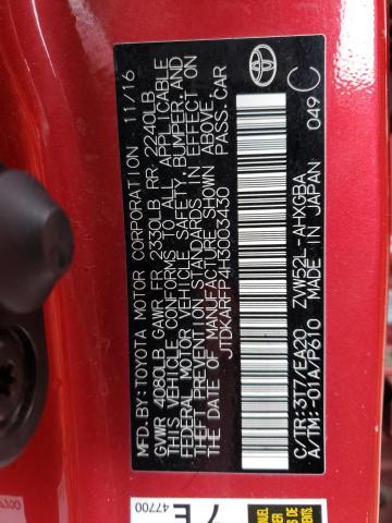 JTDKARFP4H3003430 - 2017 TOYOTA PRIUS PRIM 红色 照片 13