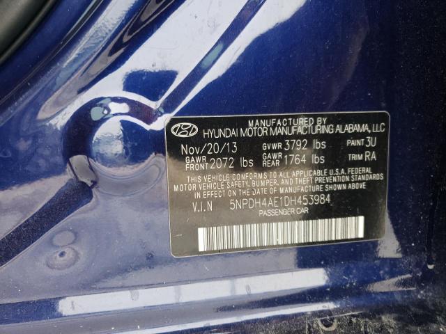 5NPDH4AE1DH453984 - 2013 HYUNDAI ELANTRA GLS BLUE photo 10