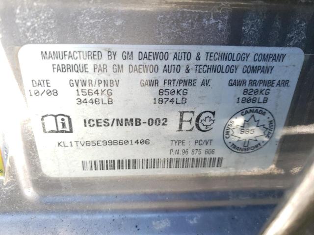 KL1TV65E99B601406 - 2009 CHEVROLET AVEO LS Boz foto 13
