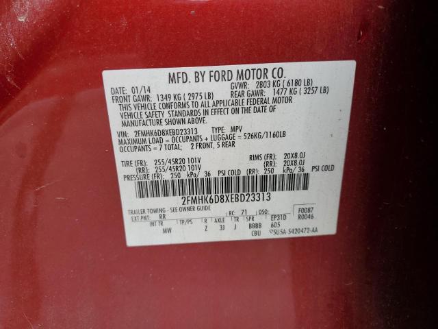 2FMHK6D8XEBD23313 - 2014 FORD FLEX LIMITED RED photo 13