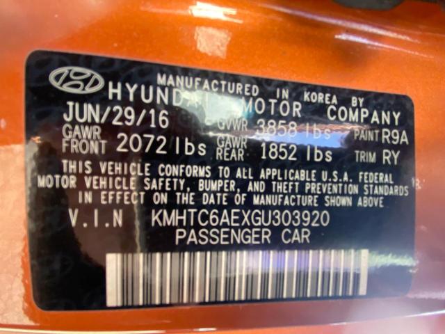 KMHTC6AEXGU303920 - 2016 HYUNDAI VELOSTER TURBO ORANGE photo 10