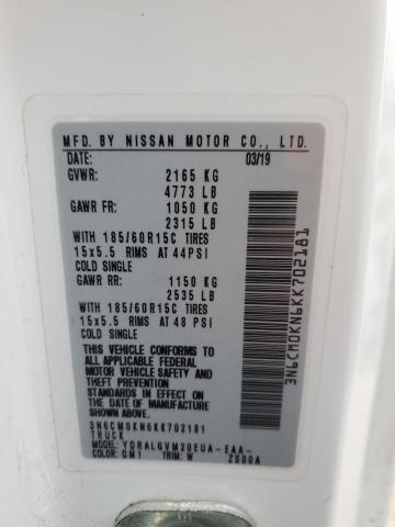 3N6CM0KN6KK702181 - 2019 NISSAN NV200 2.5S WHITE photo 13