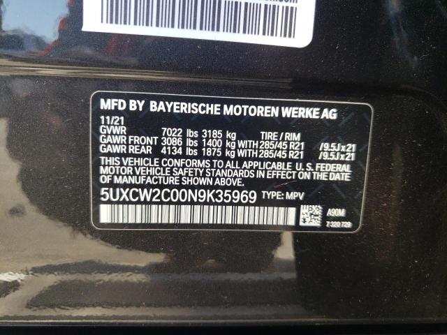 5UXCW2C00N9K35969 - 2022 BMW X7 XDRIVE40I BLACK photo 10