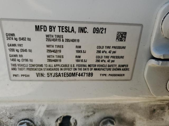 5YJSA1E50MF447189 - 2021 TESLA MODEL S Ağ foto 12