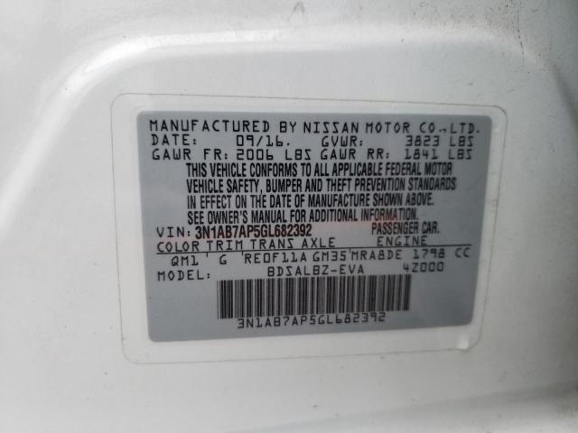 3N1AB7AP5GL682392 - 2016 NISSAN SENTRA S WHITE photo 12