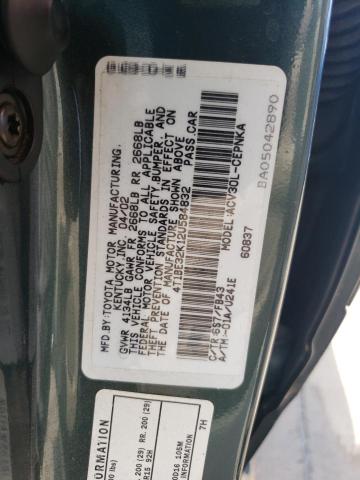 4T1BE32K12U584832 - 2002 TOYOTA CAMRY LE GRAY photo 12