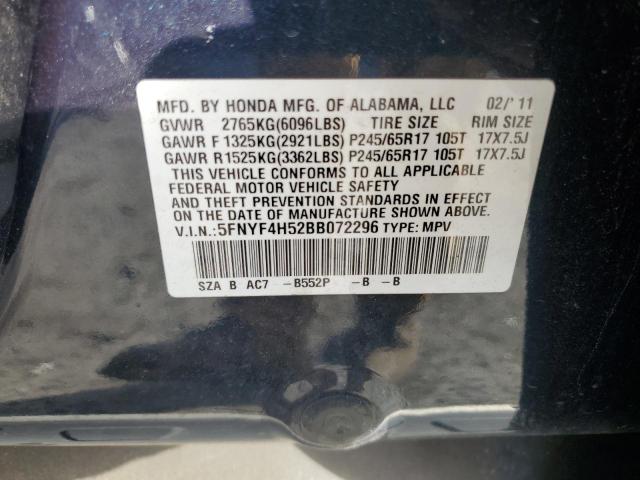 5FNYF4H52BB072296 - 2011 HONDA PILOT EXL BLUE photo 13