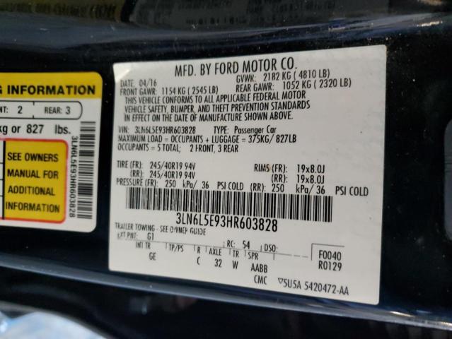 3LN6L5E93HR603828 - 2017 LINCOLN MKZ RESERVE BLACK photo 12