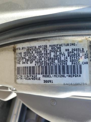 4T1BF28B3YU113398 - 2000 TOYOTA AVALON XL SILVER photo 12