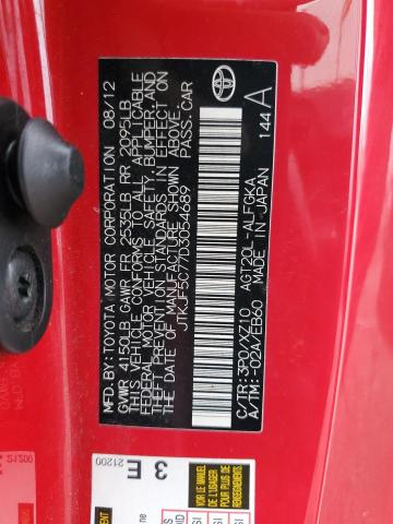 JTKJF5C77D3054689 - 2013 TOYOTA SCION TC RED photo 12