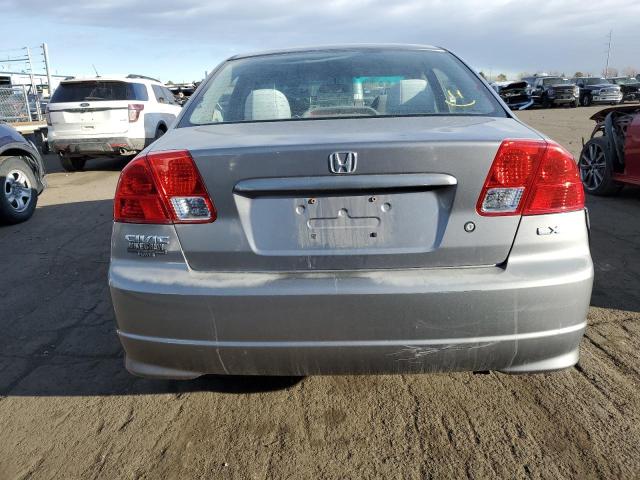 1HGES16565L019605 - 2005 HONDA CIVIC LX GRAY photo 6