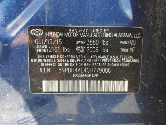 5NPDH4AE4GH779086 - 2016 HYUNDAI ELANTRA SE BLUE photo 12