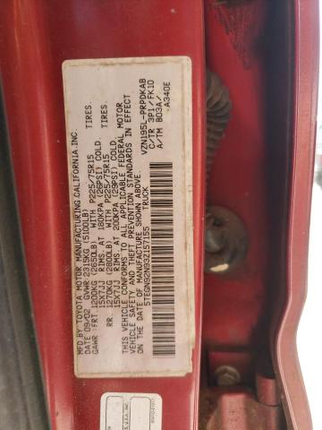 5TEGN92N93Z157155 - 2003 TOYOTA TACOMA DOUBLE CAB PRERUNNER BURGUNDY photo 12