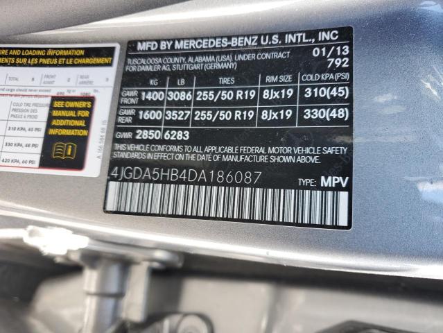 4JGDA5HB4DA186087 - 2013 MERCEDES-BENZ ML 350 4MATIC SILVER photo 13