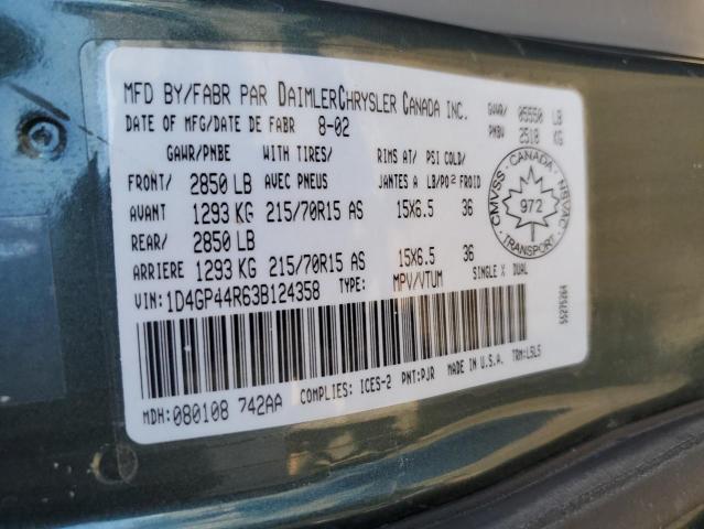 1D4GP44R63B124358 - 2003 DODGE GRAND CARA SPORT GREEN photo 13