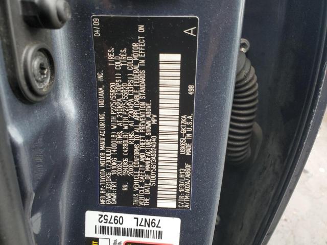 5TDDY5G13AS024040 - 2010 TOYOTA SEQUOIA PLATINUM CHARCOAL photo 12