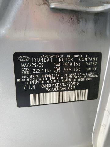 KMHDU46D89U790818 - 2009 HYUNDAI ELANTRA GLS SILVER photo 13