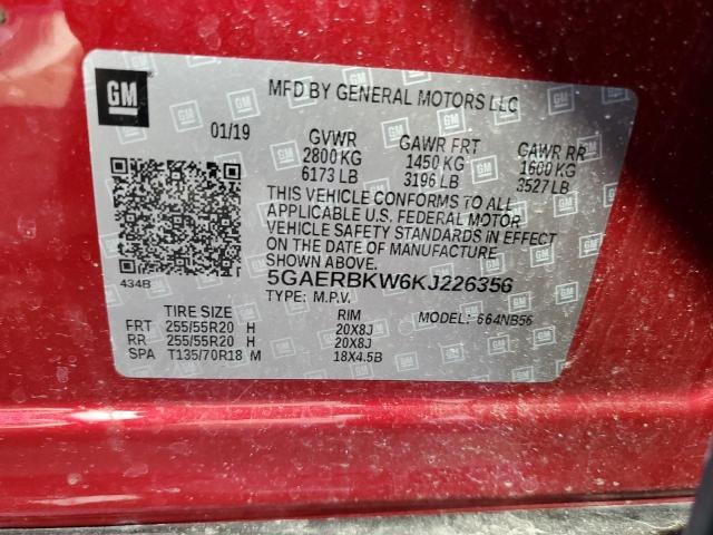 5GAERBKW6KJ226356 - 2019 BUICK ENCLAVE ESSENCE 栗色 照片 13