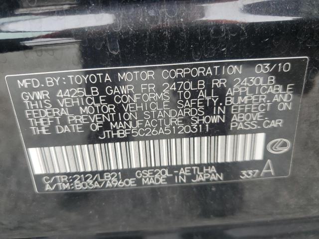 JTHBF5C26A5120311 - 2010 LEXUS IS 250 BLACK photo 13