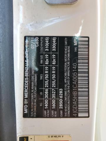 4JGDA5HB1CA005140 - 2012 MERCEDES-BENZ ML 350 4MATIC WHITE photo 13