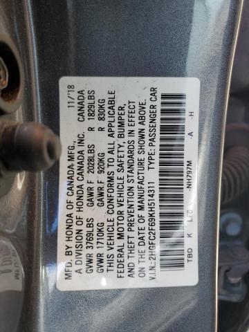 2HGFC2F69KH514311 - 2019 HONDA CIVIC LX GRAY photo 12